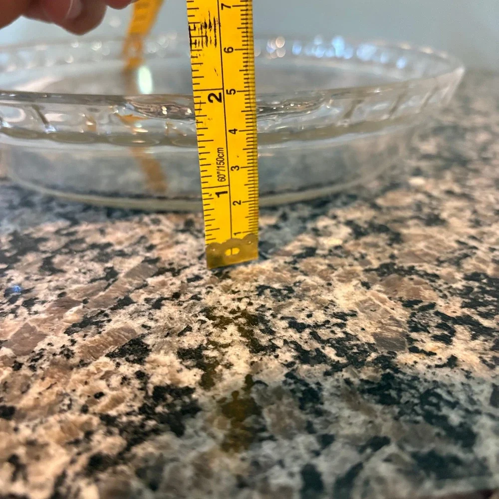Vintage Clear Glass Scalloped Pie Dish Round Baking Pan with Handles 9.5 Inch